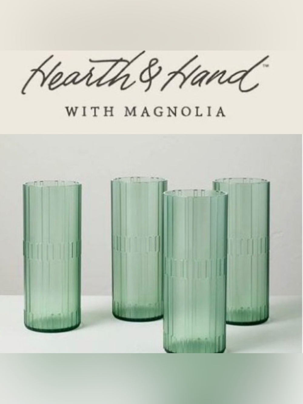 5/$30 Hearth & Hand Titan Green Ribbed Glass Tumbler - Set of 4 New in Box! NWT